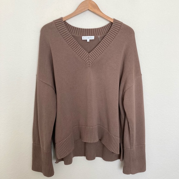 WHITE + WARREN Organic Cotton Oversized V-Neck Sweater Mocha Brown - Picture 8 of 13